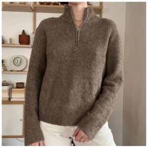 Jenni Kayne Boucle Merino Yak Quarter Zip Sweater Driftwood M